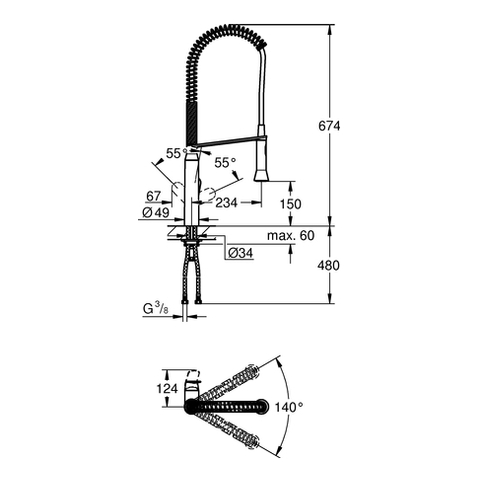 Grohe K7 Einhebel-Spültischbatterie supersteel, DN15 Profibrause, Ausladung 234mm 32950DC0