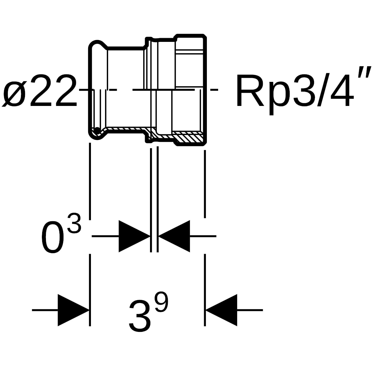 Geberit Mapress Edelstahl Übergang mit IG (LABS-frei) d22-Rp3/4 81806