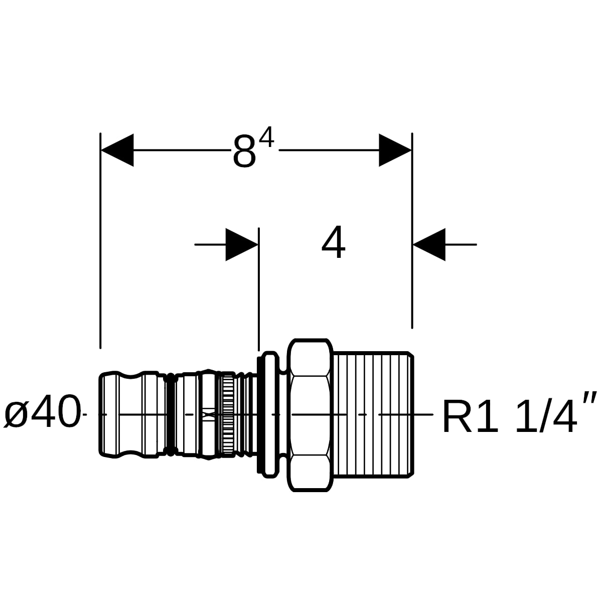 Geberit Mepla Übergang mit AG PVDF d40-R1 1/4 625.538.00.5