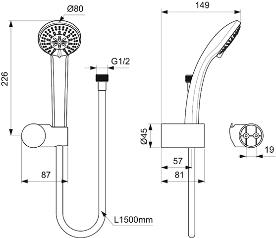 Ideal Standard Idealrain Handbrause-Set 3-Funktionshandbrause, chrom, d: 80mm B9507AA