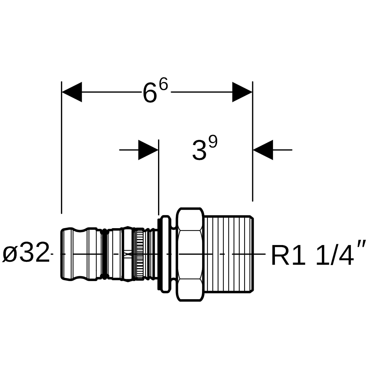 Geberit Mepla Übergang mit AG Rotguss d32-R1 1/4 604.538.00.5