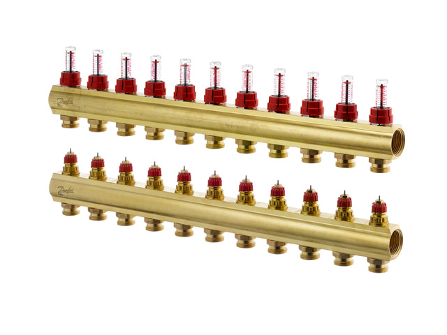 Danfoss Fussbodenheizungs-Verteiler FHF-11F, 11 Kreise, mit Durchflussanzeige 088U0531