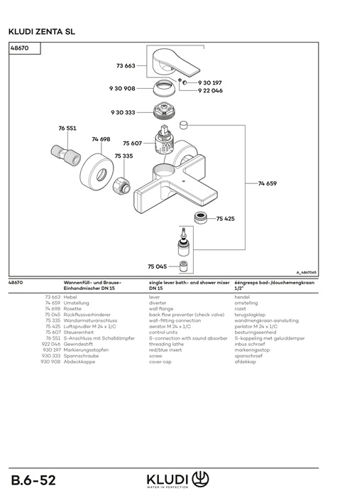 Kludi ZENTA SL Wannenfüll- und Brause- Einhandmischer, eigensicher chrom 486700565