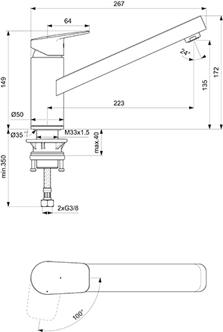 Ideal Standard Küchenarmatur Ceraplan Ausladung 223mm BlueStart, chrom BD310AA