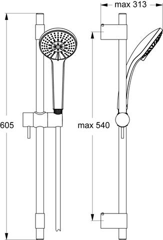 Ideal Standard Idealrain Pro Brausekombination 600mm M - F3, chrom, 3-Funktionshandbrause d: 100mm B9834AA