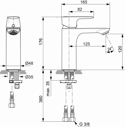 Ideal Standard Waschtisch-Armatur Connect Air, Grande, 5l/min. ohne Ablaufgarnitur , Ausladung 125mm, chrom A7055AA