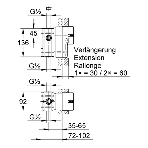 Eichelberg Verlängerungs-Set 30mm 1/2'' für Unterputz-Brausebatterien 44035100
