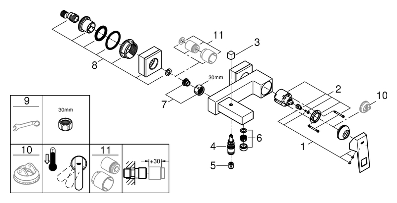 Grohe Eurocube Einhand-Wannenbatterie supersteel Wandmontage eigensicher 23140DC0