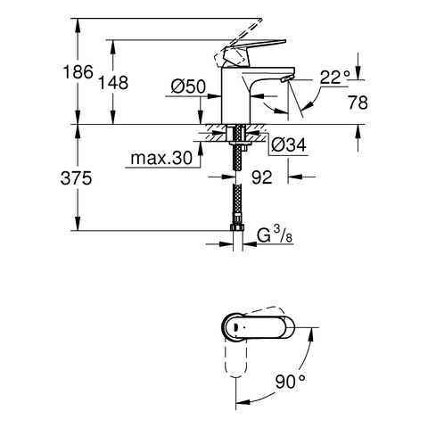 Grohe Eurosmart Cosmopolitan Einhand-Waschtischbatterie chr glatter Körper Mittelstellung kalt 2337600E
