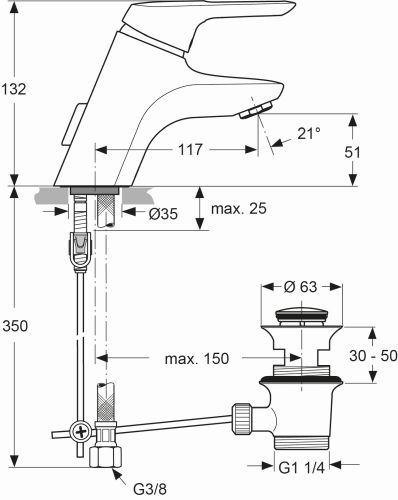 Ideal Standard Ceramix Blue Waschtischarmatur Piccolo chrom, mit flexiblen Schläuchen A5651AA