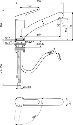 Ideal Standard Küchenarmatur Ceraflex, mit herausziehbarer Handbrause Ausladung 210mm chrom BC143AA