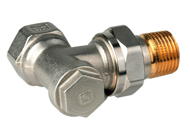 Resideo Rücklaufverschraubung, regelbar, Verafix-E, Eck, 3/4", vernickelt V2420E0020