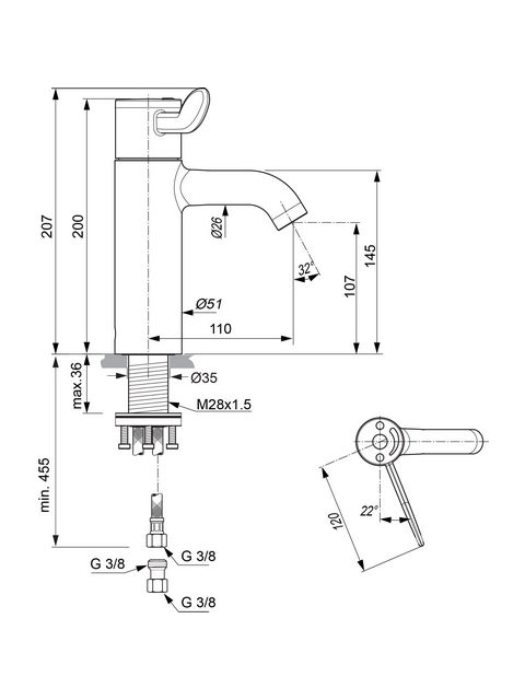 Ideal Standard Waschtisch-Thermostat Ceraplus Safe SQ ohne Ablaufgarnitur Ausladung 110mm chrom A6692AA