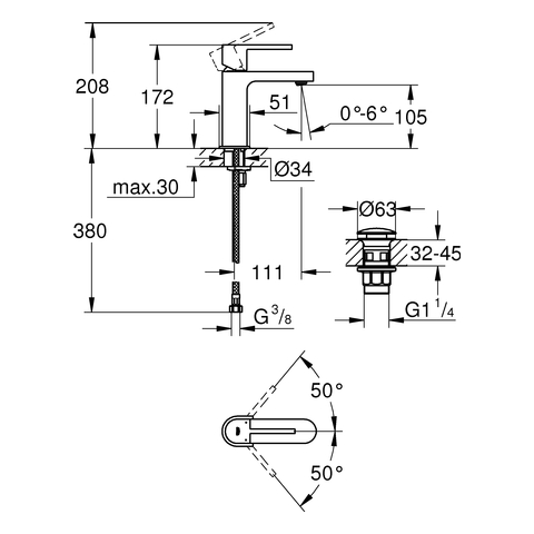 Grohe Plus Einhand-Waschtischbatterie chrom S-Size Push-open Ablaufgarnitur 33163003