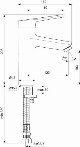 Ideal Standard Ceraplus 2 Waschtischarmatur Grande Niederdruck chrom, Ausladung 123mm BC102AA