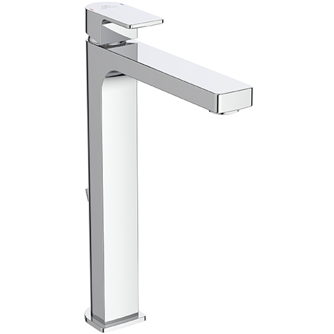 Ideal Standard Edge Waschtischarmatur mit verlängertem Sockel mit Ablaufgarnitur chrom, Ausladung 165mm, 5 l/min A7112AA
