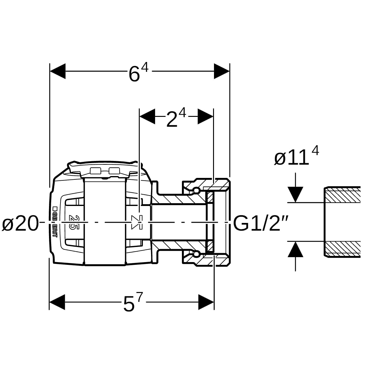 Geberit FlowFit Anschluss gerade, mit ÜM FwF SiBr d20-G1/2 619.491.22.1