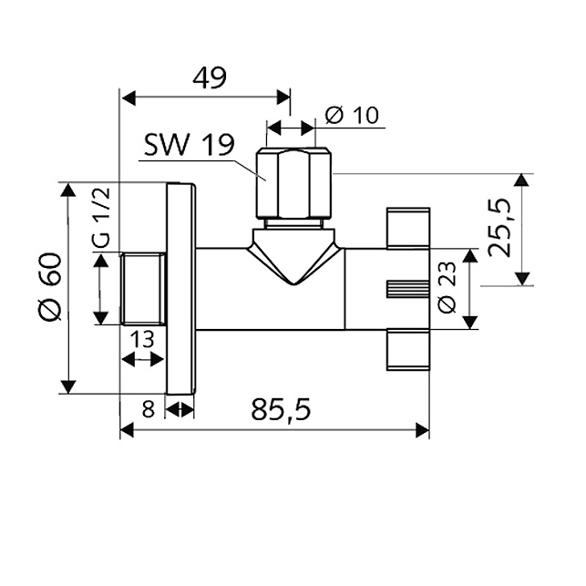 Schell Design-Eckventil 4WING regulierbar, 1/2", chrom 053930699