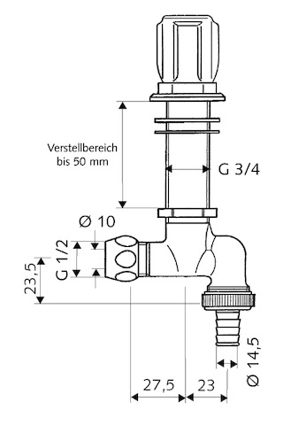 Schell Spültischventil COMFORT, RV, RB Verstellbereich 1-50, 1/2"x10, chrom 035020699