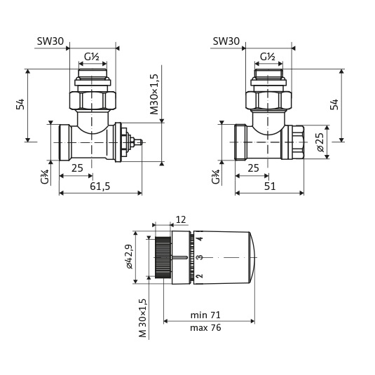 HSK Thermostat Set Eck, chrom 890824, Seitenanschluss Wand