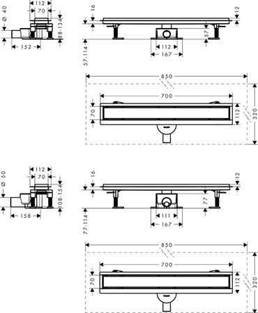 Hansgrohe Komplettset DR RainDrain Go 700 rückseitig befliesbar für Standard-/flache Installation, schwarzmatt 56272670