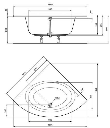 Ideal Standard Connect Air Eck-Badewanne 120x120x46,5cm E124801 weiß