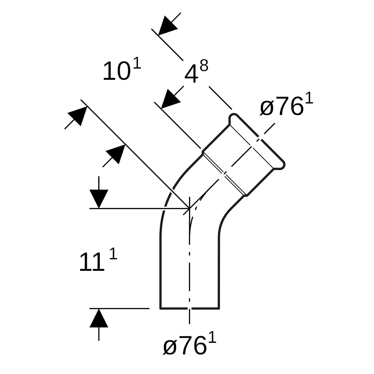 Geberit Mapress Edelstahl Bogen 45 Grad d76,1 mit Einschubende (LABS-frei) 82709