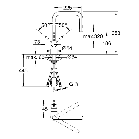 Grohe Minta Einhand-Spültischbatterie supersteel U-Auslauf Spülbrause 32322DC2