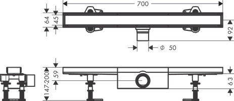 Hansgrohe Komplettset RainDrain Compact 700mm befliesbar für Standardinstallation gebürstet edelstahl 56177000
