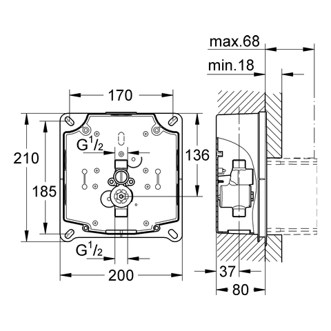 Grohe Urinal-Rohbauset Rapido UMB für manuelle Betätigung/Tectron IR Elektronik 38787000
