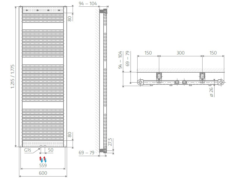 HSK Designheizkörper Line Pro H: 177,5 B: 60cm, Sonderlackierung 8096178-96