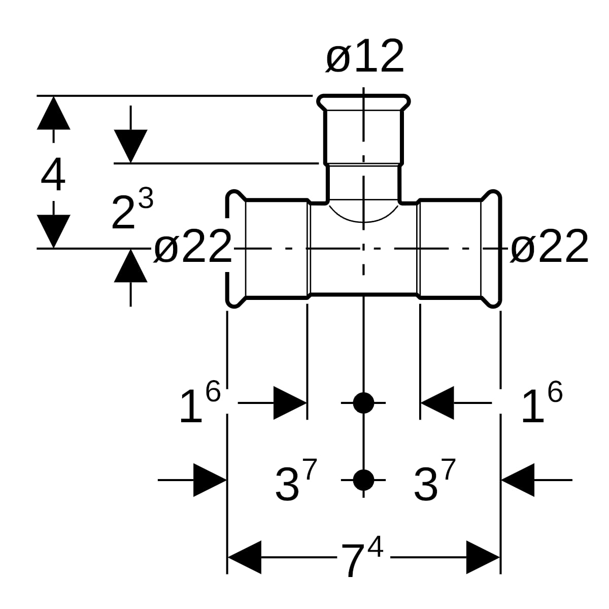 Geberit Mapress C-Stahl T-Stück reduziert d22-12-22 verzinkt 21205