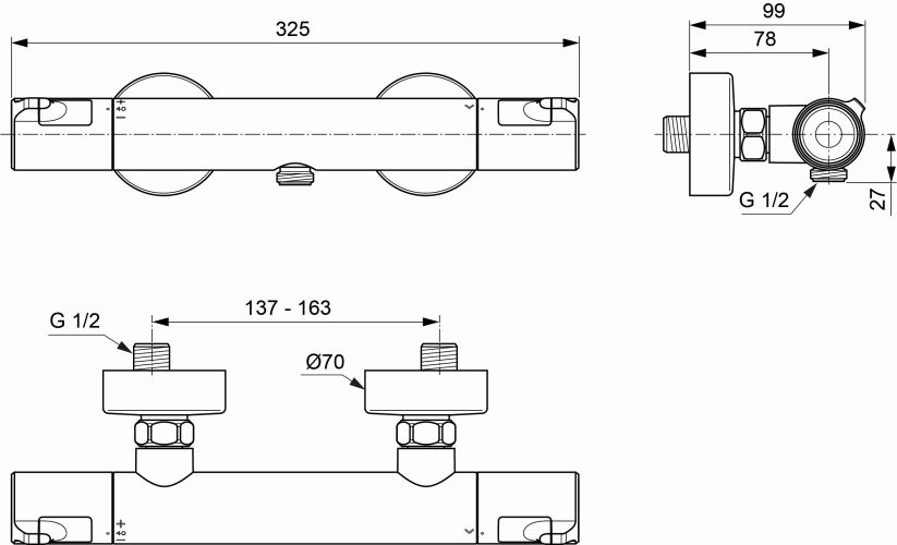 Ideal Standard Brausethermostat AP Ceratherm T50 Ausladung 78mm, chrom A7214AA