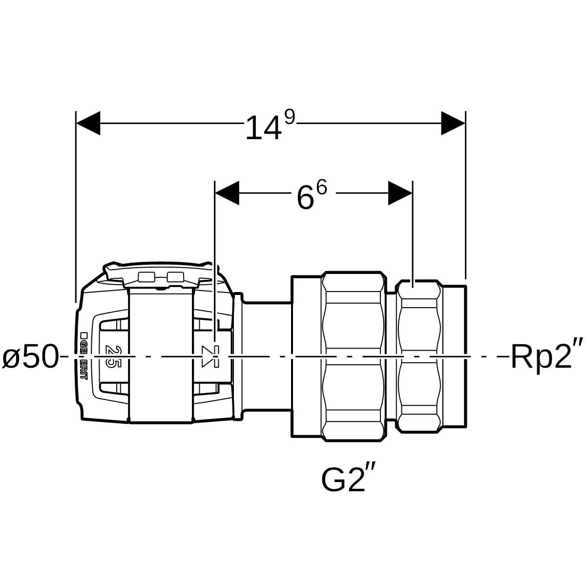 Geberit FlowFit Übergangsverschraubung mit IG SiBr d50-R2 620.615.00.1
