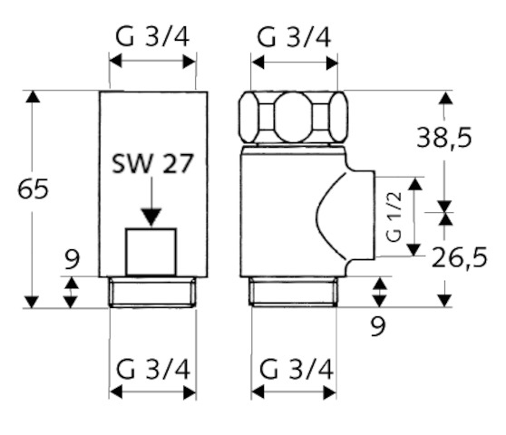 Schell T-und Distanzstück Überwurfmutter, 3/4", chrom 041010699