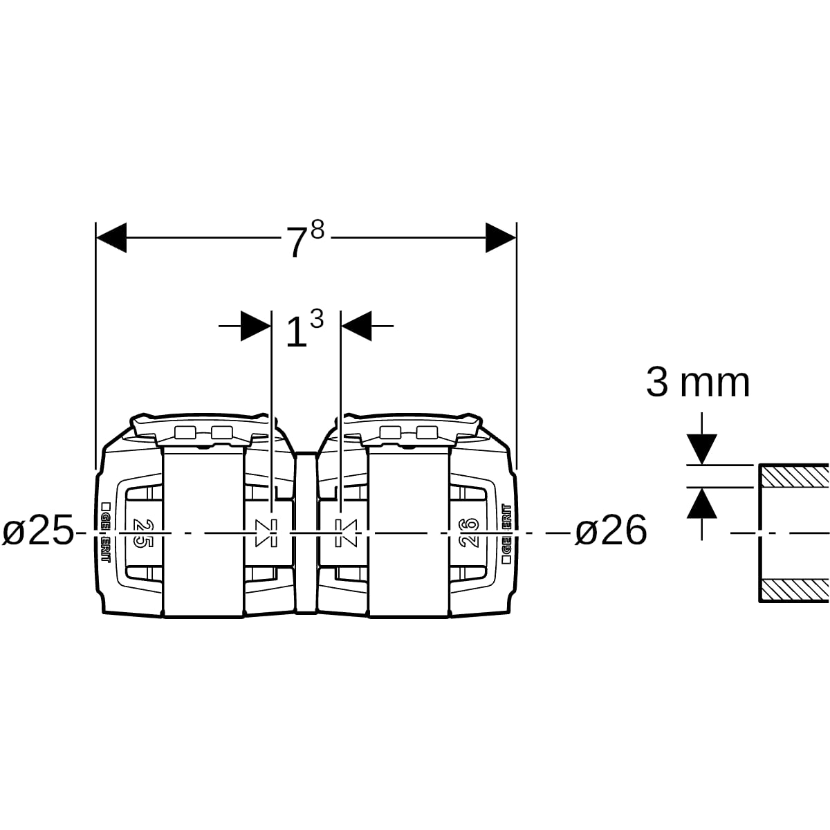 Geberit FlowFit Übergang auf Fremdsystem d25-d26x3.0 620.727.00.1