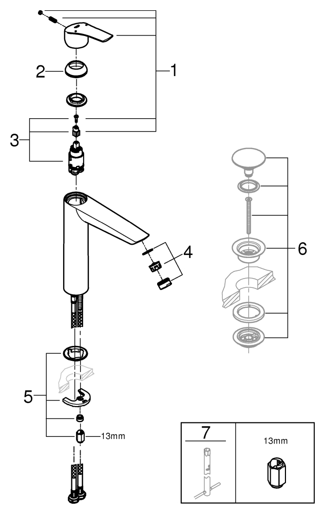 Grohe Einhand-Waschtisch-Batterie Eurosmart chrom XL-Size für freistehende Waschschüsseln 23971003