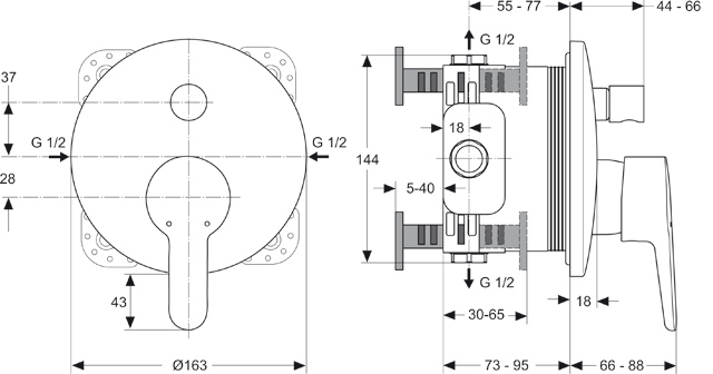 Ideal Standard Connect Blue Badearmatur Unterputz Bausatz 2, Rosetted:163mm, eigensicher DIN EN 1717, chrom A6006AA