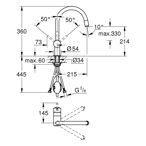 Grohe Minta Einhand-Spültischbatterie supersteel DN15 herausziehbarer Mousseurauslauf 32918DC0