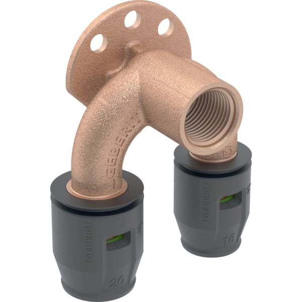Geberit PushFit Doppelanschlusswinkel 90 Grad Rotguss d20-Rp1/2-d16 L:52mm 651.276.00.1
