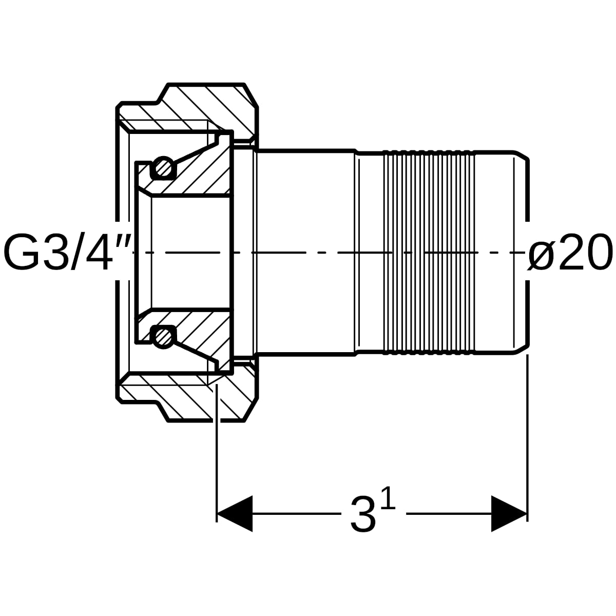 Geberit PushFit Verteilerabgang mit Steckende zu Eurokonus Rotguss d20-Eu3/4 651.624.00.1