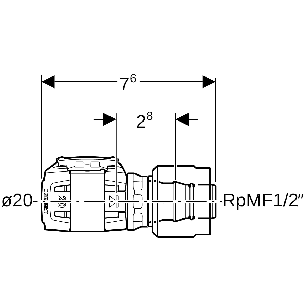 Geberit FlowFit Übergang mit MasterFix PPSU d20-MF20 620.291.00.1