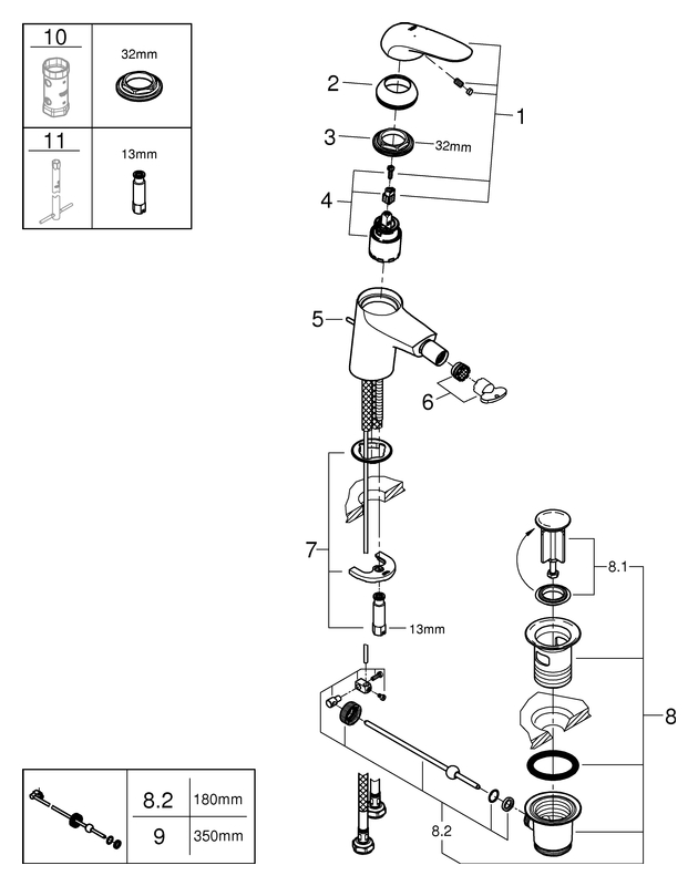 Grohe Eurostyle Einhand-Bidetbatterie chrom mit Zugstangen-Ablaufgarnitur 23720003