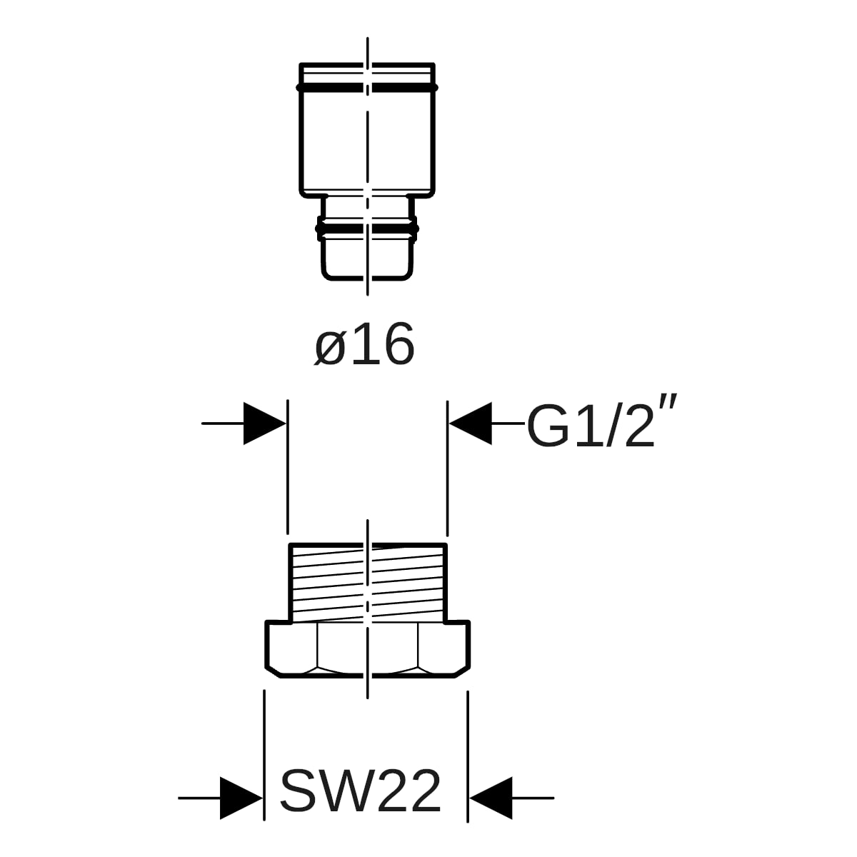 Geberit Mepla Anschlussverschraubung mit Aussengewinde d16-G1/2 Heimeier 641.515.00.1
