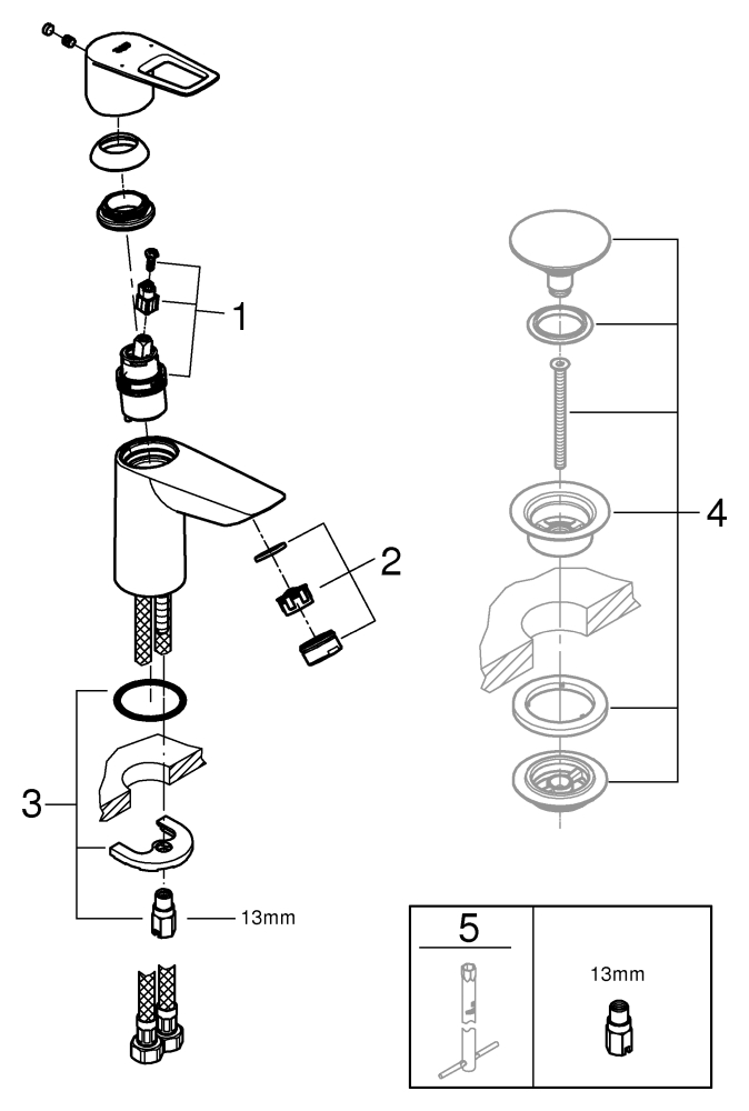 Grohe BauLoop Einhand-Waschtischbatterie chrom S-Size glatter Körper 23337001