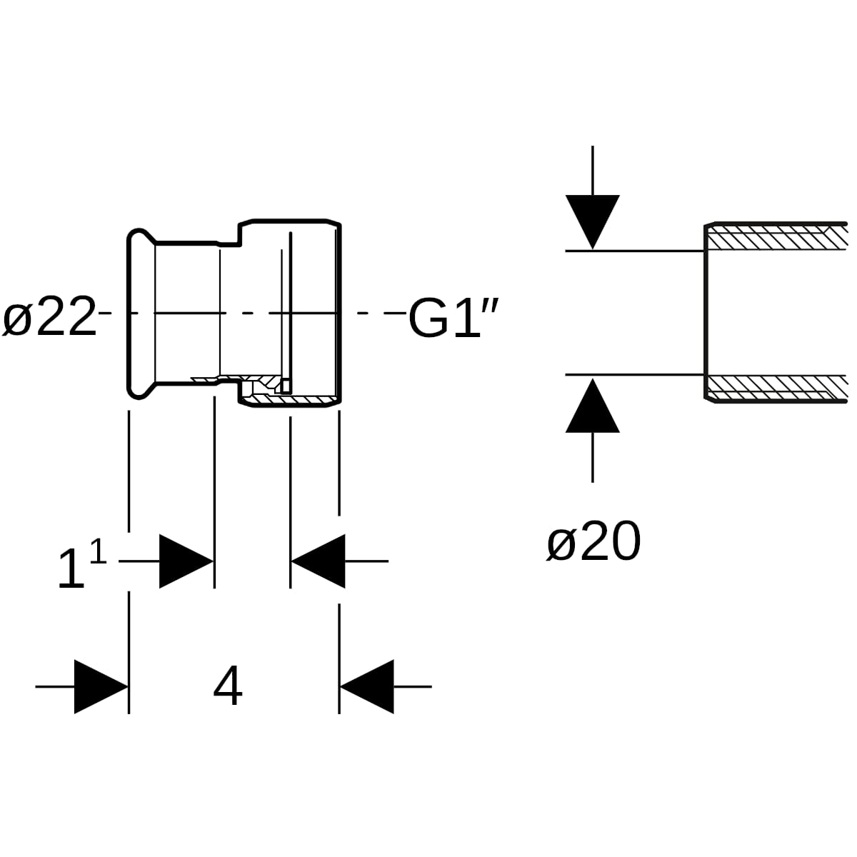 Geberit Mapress Edelstahl Übergang mit Überwurfmutter (LABS-frei) d22-G1 85034