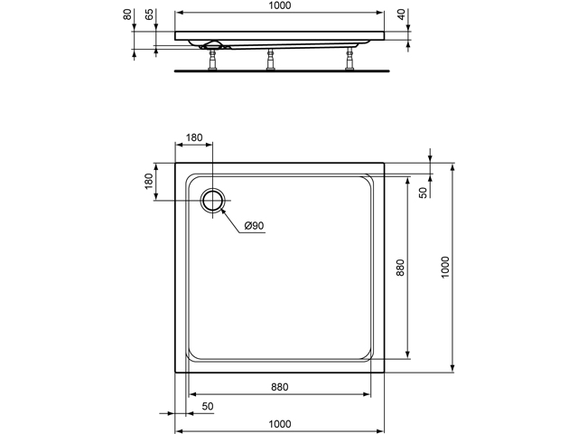 Ideal Standard Hotline Neu Rechteck-Duschwanne 100x100x8cm K276801 weiß