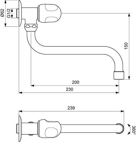 Ideal Standard Alpha Wandventil mit schwenkbarem S-Rohrauslauf chrom B2045AA