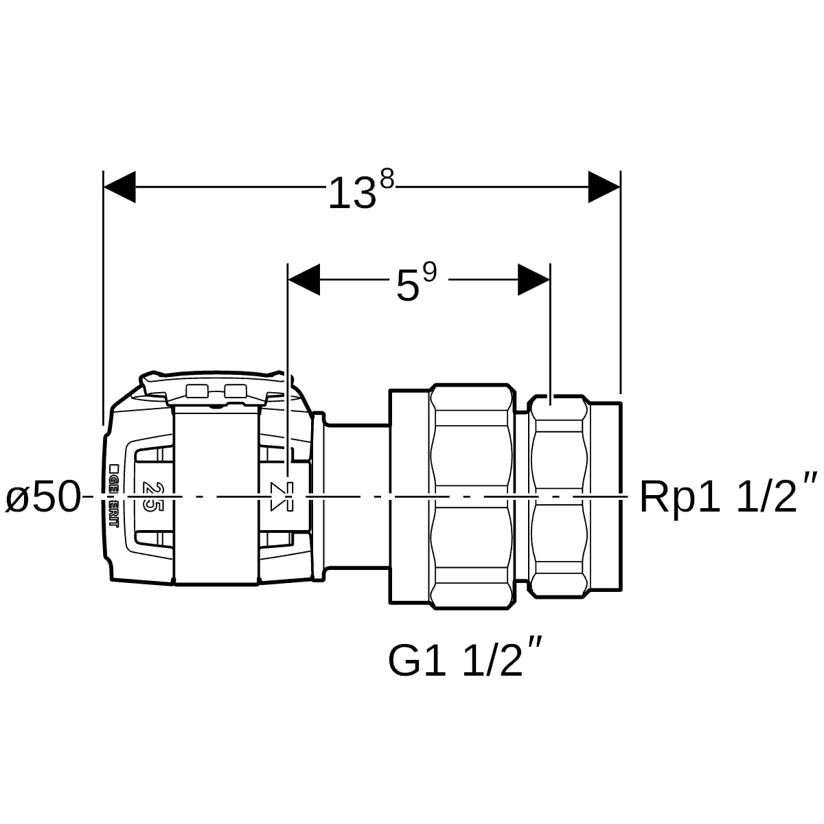 Geberit FlowFit Übergangsverschraubung mit IG SiBr d50-R1 1/2 620.605.00.1