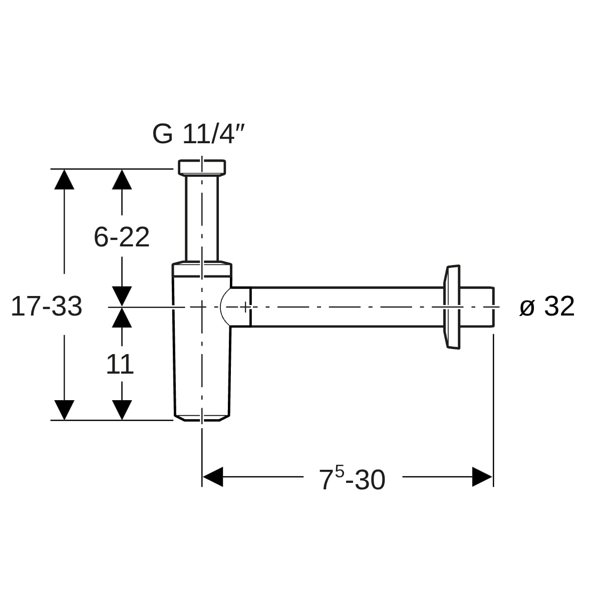 Geberit Tauchrohr-Geruchsverschluss für Waschbecken Abgang horizontal d32, 1 1/4, glanzverchromt 151.034.21.1